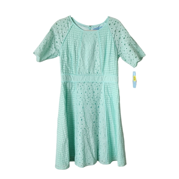 ANTONIO MELANI Eyelet short sleeve dress fit flare in Robin's egg blue NEW 10 - Picture 1 of 7